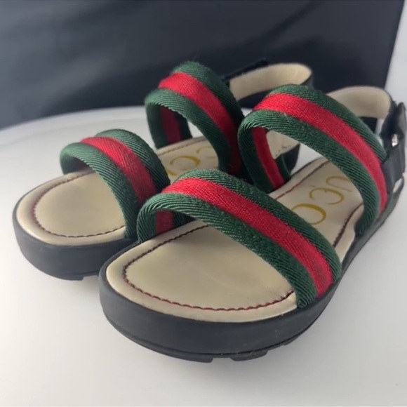 Authentic Gucci luxury designer signature web canvas & leather sandals sz 1 - Picture 4 of 16